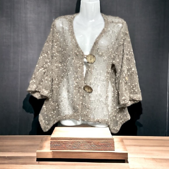 Nina Leonard Mocha Brown Coconut Button Knit Bolero Cardigan size XL - Picture 3 of 10